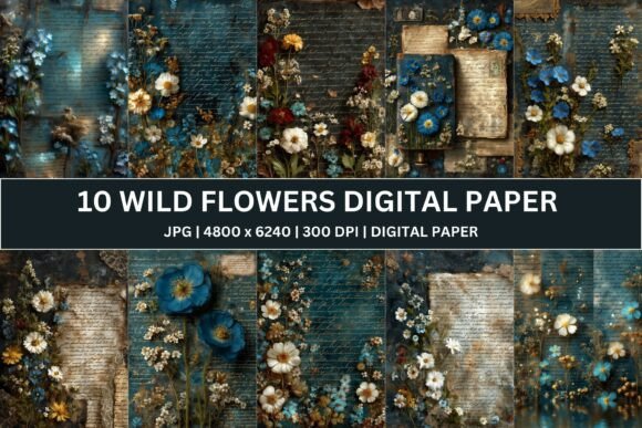 Download 10 Vintage Wildflower Digital Paper - Premium Resources